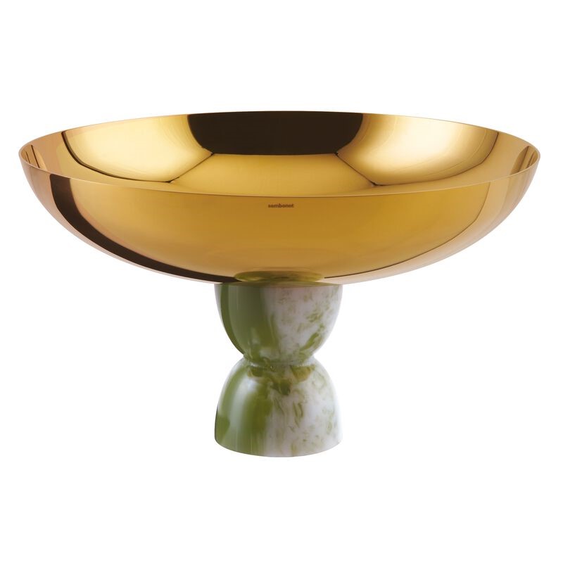 Sambonet Madame Bowl 26cm Mirror Gold Green Jade Base 55395GD2
