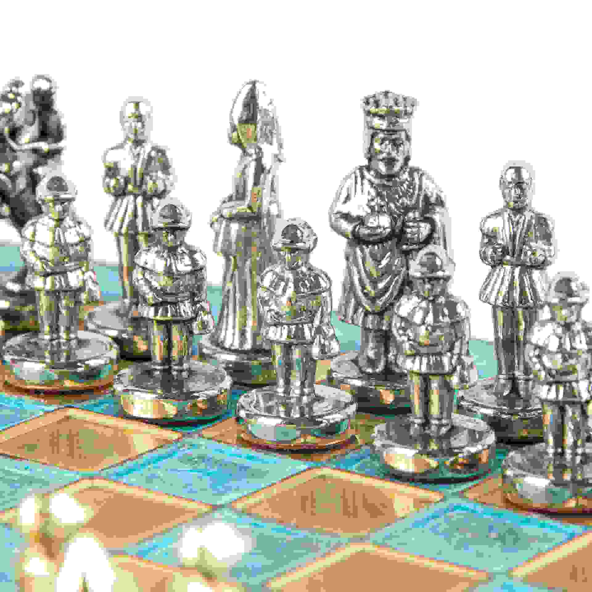 Byzantine Metal Chess Set 20x20cm Antique Turquoise Patina