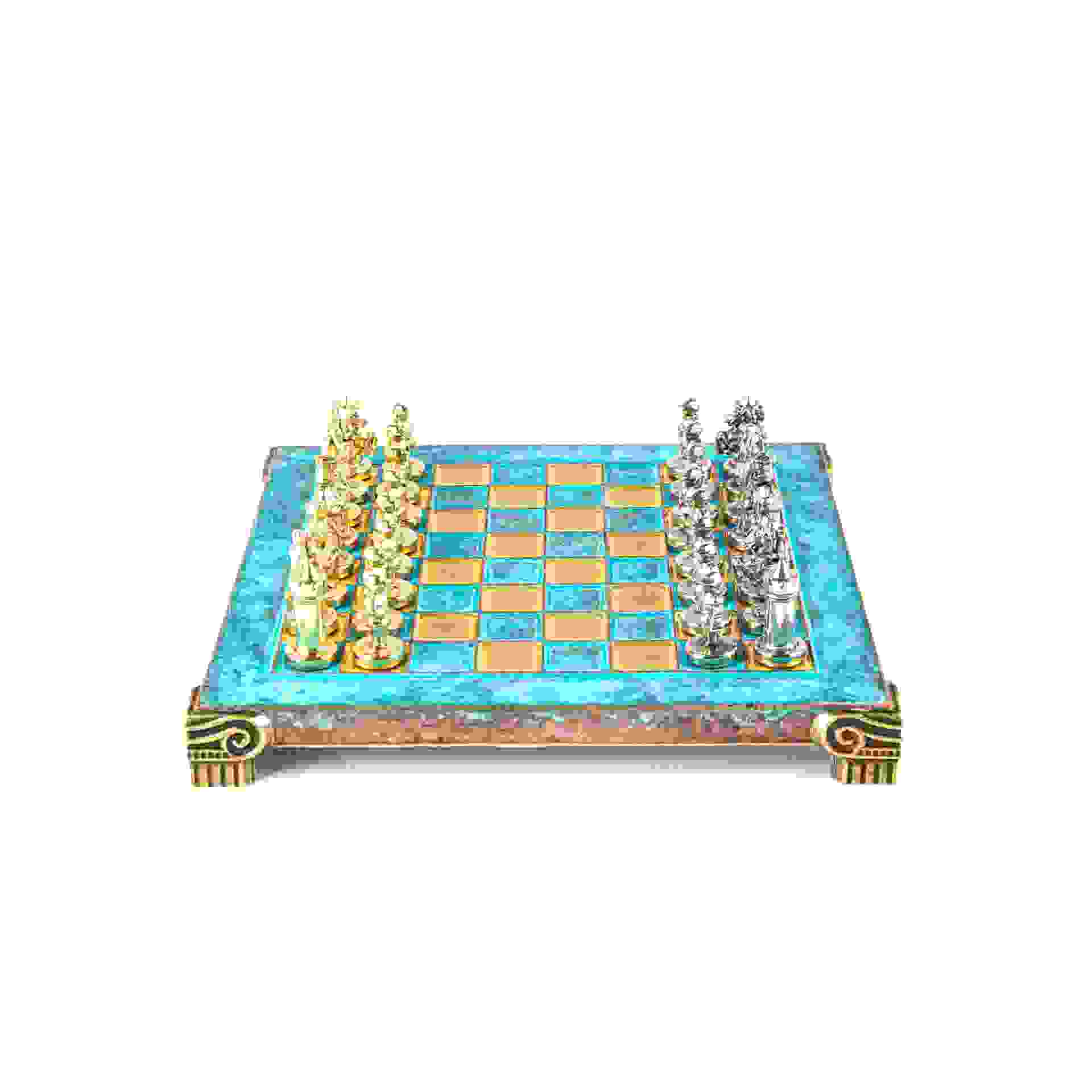 Byzantine Metal Chess Set 20x20cm Antique Turquoise Patina