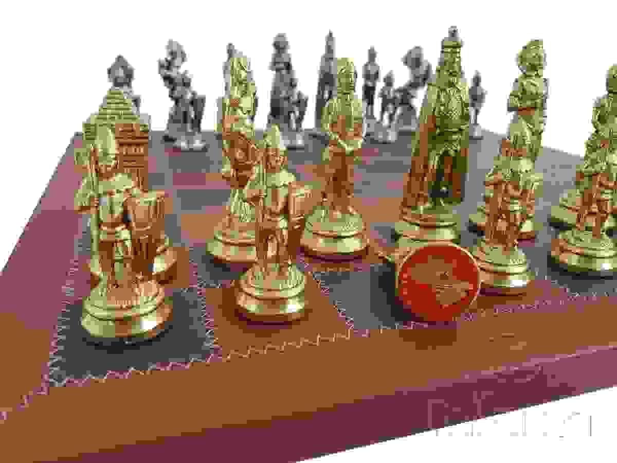 Italfama Chess Set LEAT15 + 51M Brown Leather
