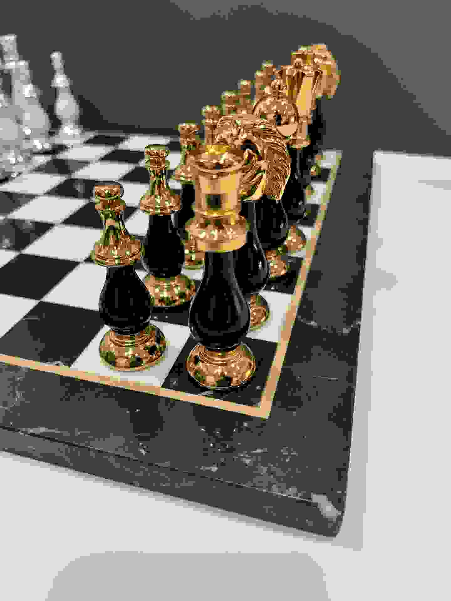 Italfama Chess Set Black/Brown/White Marble TOP-MN + 154GSBN