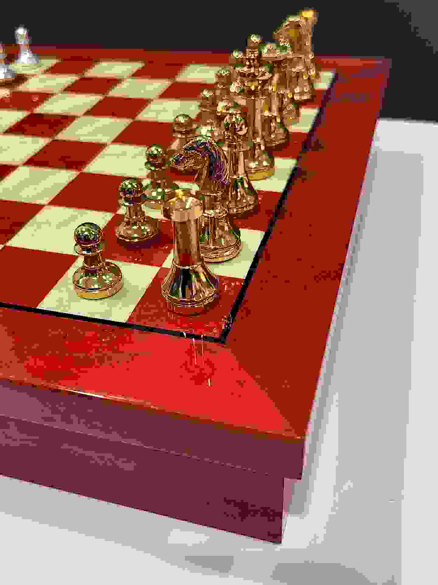 Italfama Chess Set Red/Off White Briar Wood 9538R + 96GS