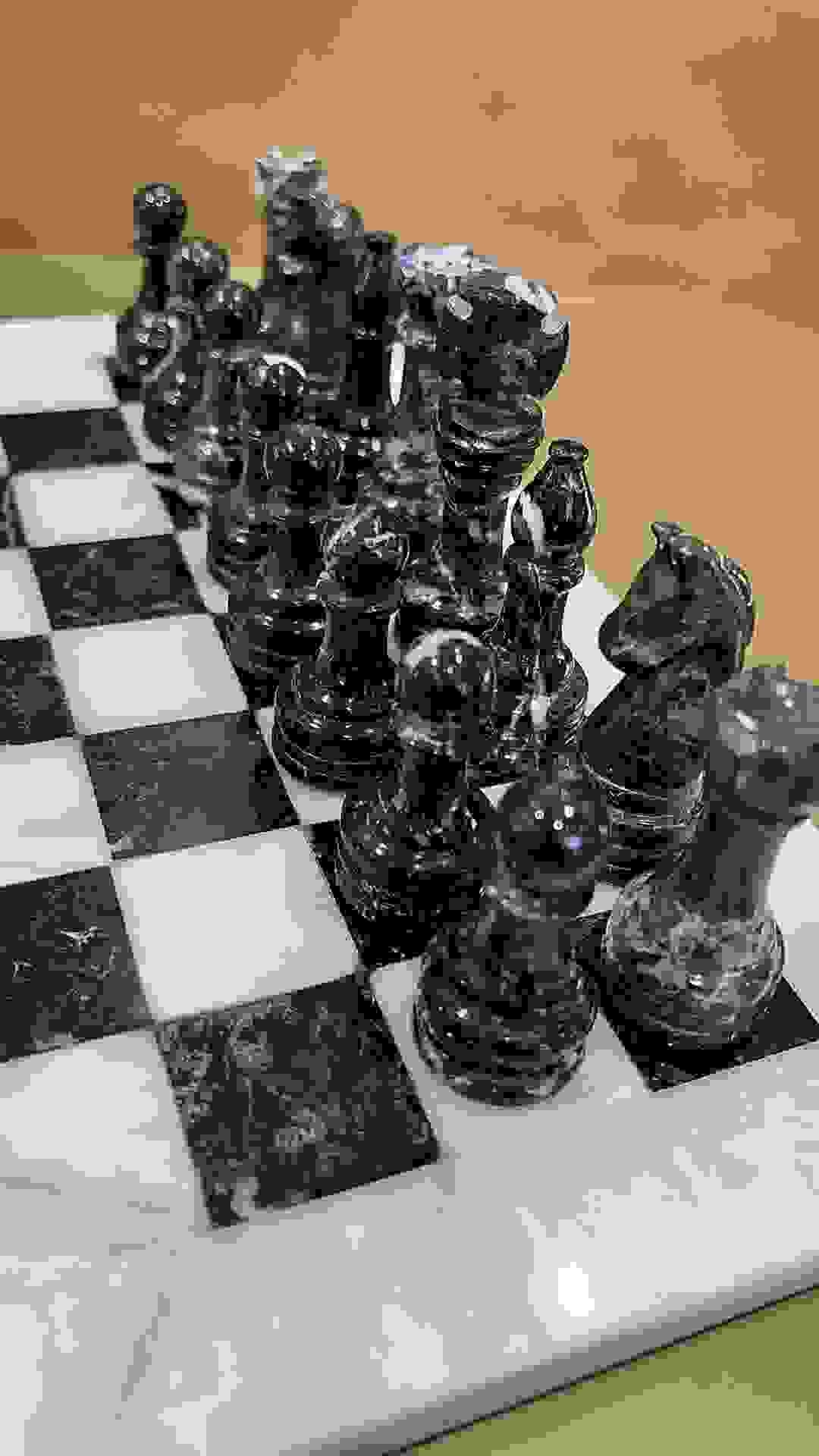 Italfama Chess Set 1028 White Black Marble 30cm