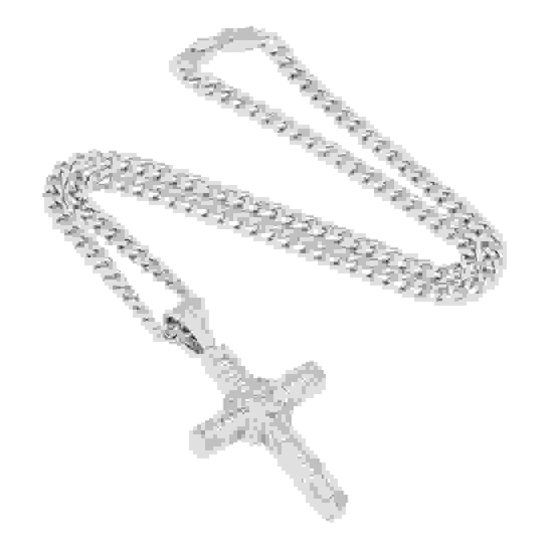 King Ice White Gold Plated Wrapped Cross Necklace NKX14334