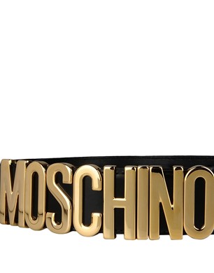 MOSCHINO Smooth Leather Belt Black Gold A8012 8007 555