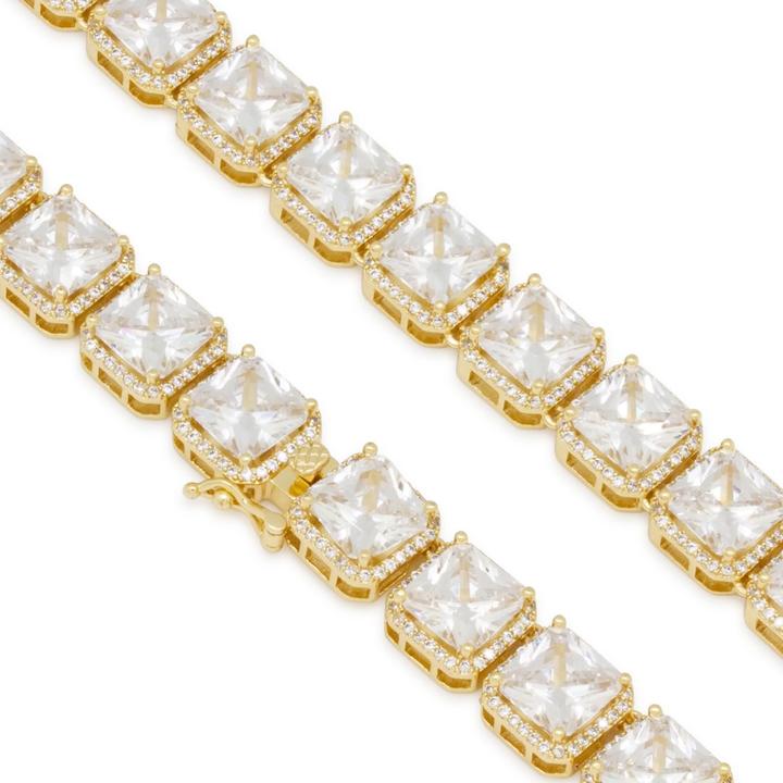 King Ice 14k Gold Plated 8mm Princess Cut Tennis Chain CHX14033 22"