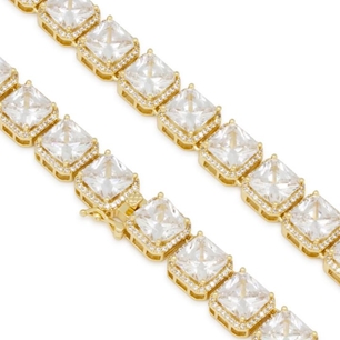 KING ICE 14k Gold Plated Necklace Princess Cut 8mm 20"