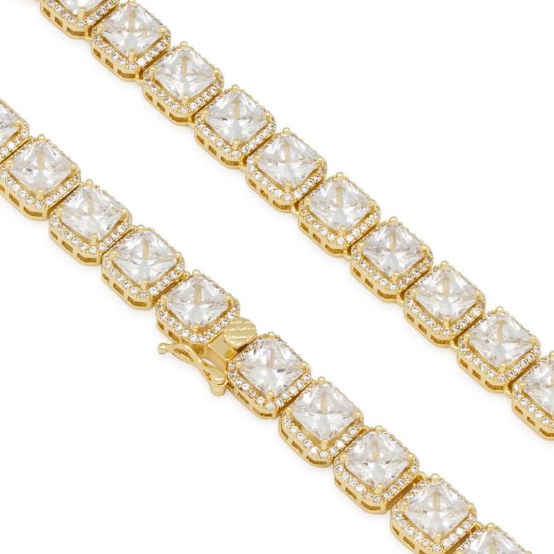 King Ice 14k Gold Plated 5mm Princess Cut Tennis Chain CHX14033 20"