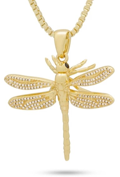 Drakesboutique - King Ice 14k Gold Plated The Dragonfly Necklace 