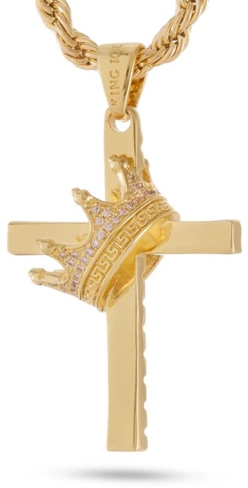 King Ice 14k Gold Plated Kingdom Cross Necklace NKX12887
