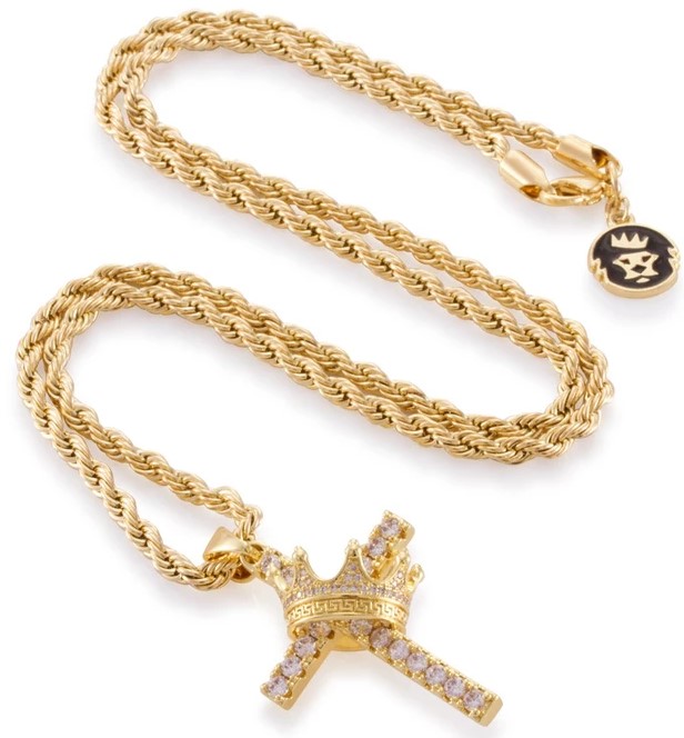 King Ice 14k Gold Plated Kingdom Cross Necklace NKX12887
