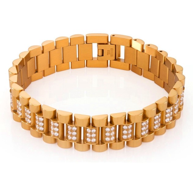 King Ice 14k Gold Plated Rolex Link Bracelet BRX12072