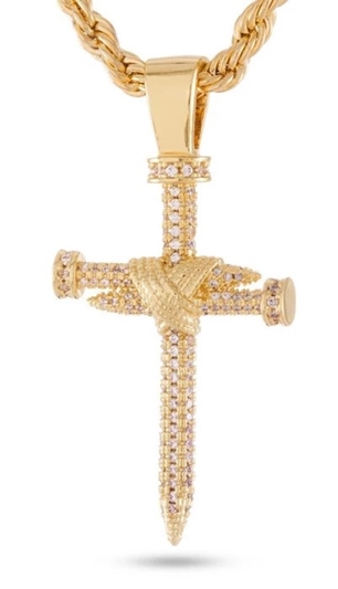 King Ice 14k Gold Plated Nail Cross Necklace NKX12407