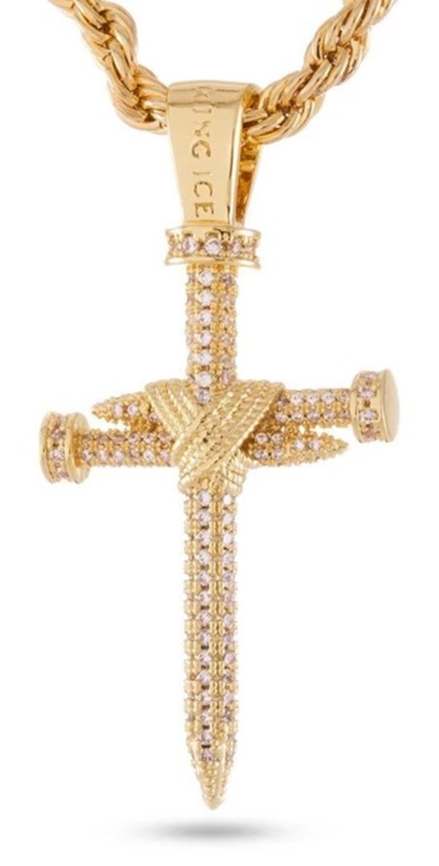 King Ice 14k Gold Plated Nail Cross Necklace NKX12407