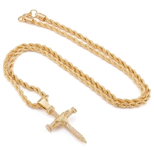 King Ice 14k Gold Plated Nail Cross Necklace NKX12407