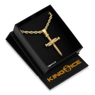 King Ice 14k Gold Plated Nail Cross Necklace NKX12407