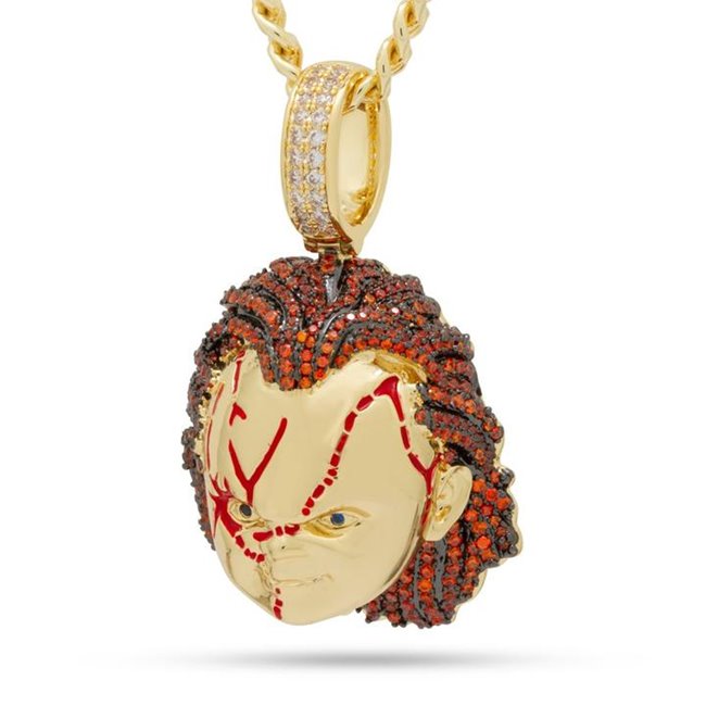 Drakesboutique King Ice 14k Gold Plated Chucky Bad Guy Necklace Small Nkx14231 - Ice Pendant Chain