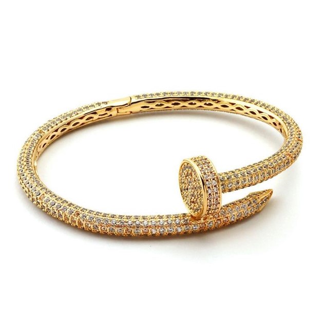 King Ice 14k Gold Plated Studded Nail Bracelet BRX11913