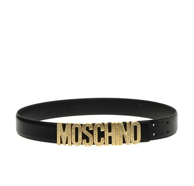 MOSCHINO Leather Belt Crystals Black