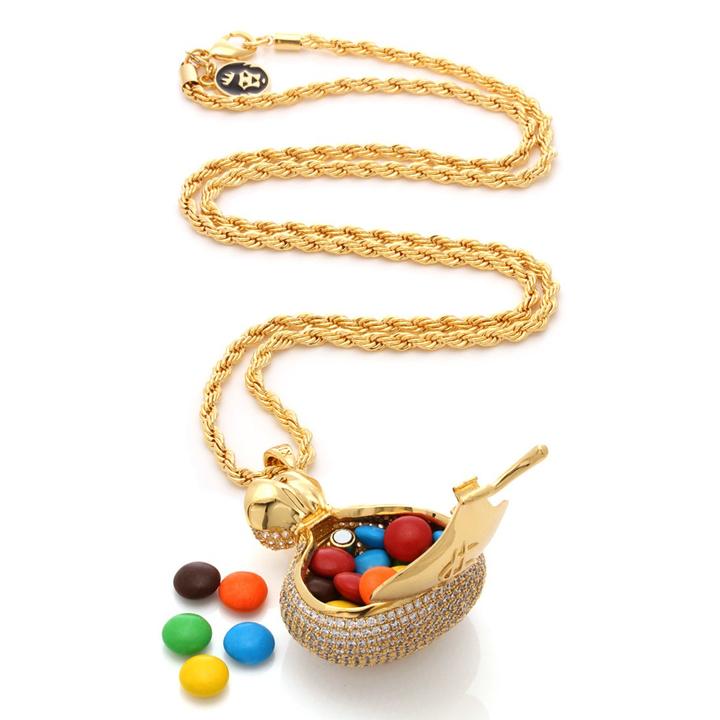 Drakesboutique - King Ice 14k Gold Plated Money Bag Necklace NKX11473