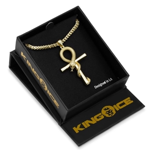 KING ICE 14K Gold Plated Egyption Apep and Ankh Necklace NKX10947