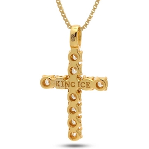 KING ICE 14k Gold Plated Mini Cross Necklace NKX10917