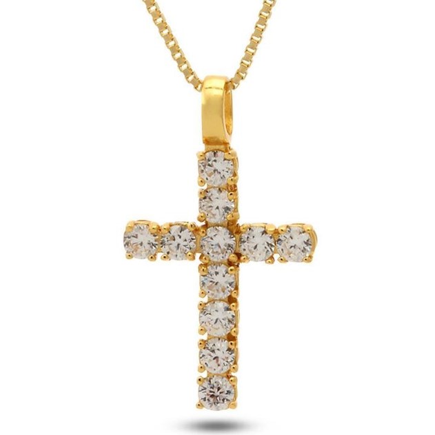 KING ICE 14k Gold Plated Mini Cross Necklace NKX10917
