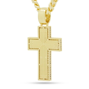 KING ICE 14k Gold Plated Baguette Cut Cross Necklace NKX14255