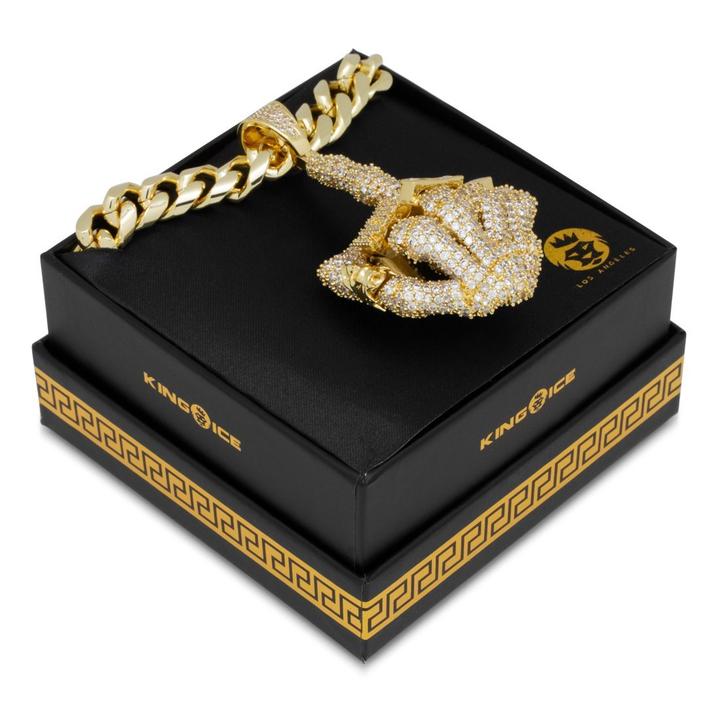 KING ICE 14k Gold Plated Iced Skeleton Flip Necklace NKX14245