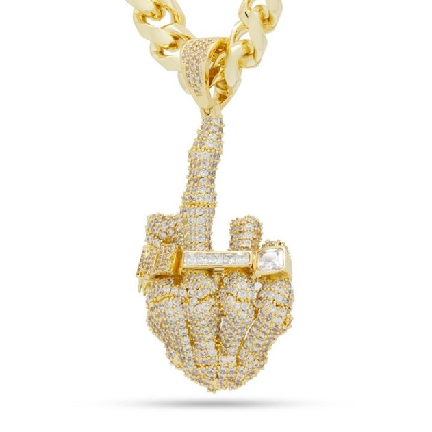 KING ICE 14k Gold Plated Iced Skeleton Flip Necklace NKX14245