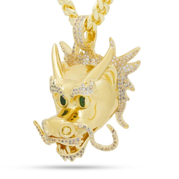 Drakesboutique - KING ICE 14k Gold Plated Chinese Dragon Head 