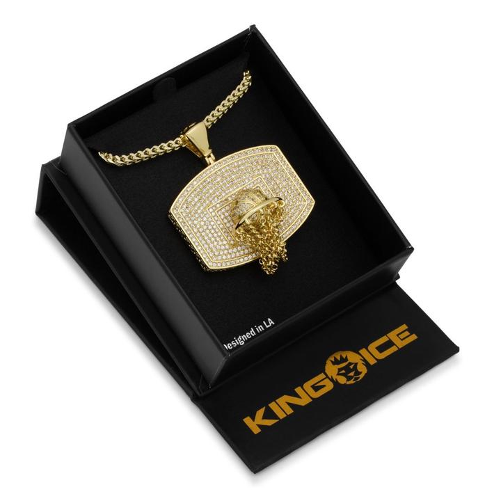 Drakesboutique - KING ICE 14k Gold Plated Basketball Necklace NKX12890