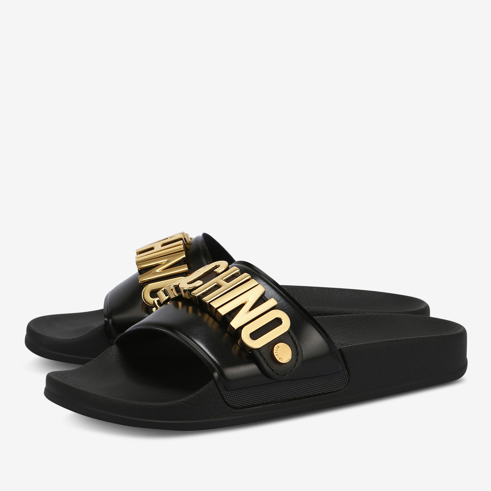 MOSCHINO Slippers Black Gold Buckle