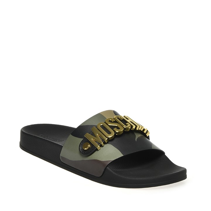 MOSCHINO Slippers Camouflage Gold Buckle