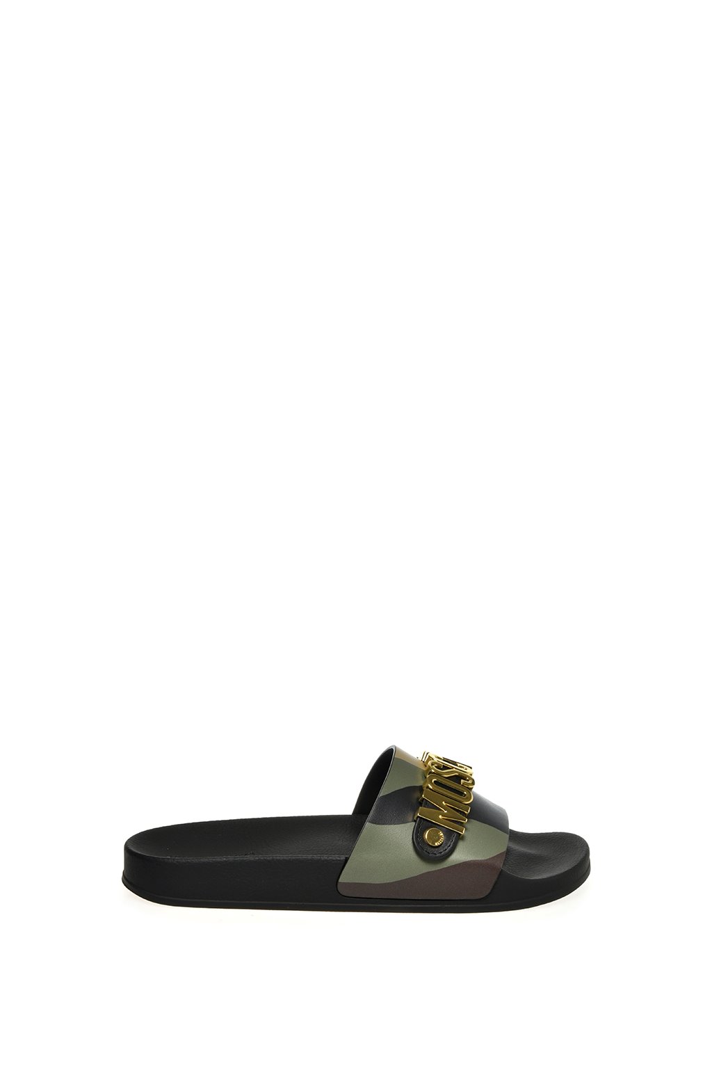 Drakesboutique - MOSCHINO Slippers Camouflage Gold Buckle