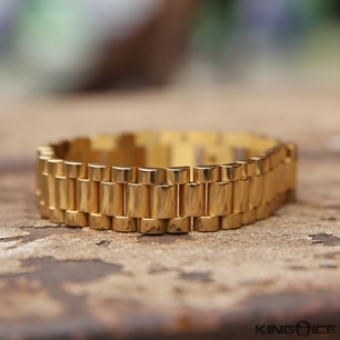 King Ice 14k Gold Plated Rolex Link Bracelet BRX09140-8
