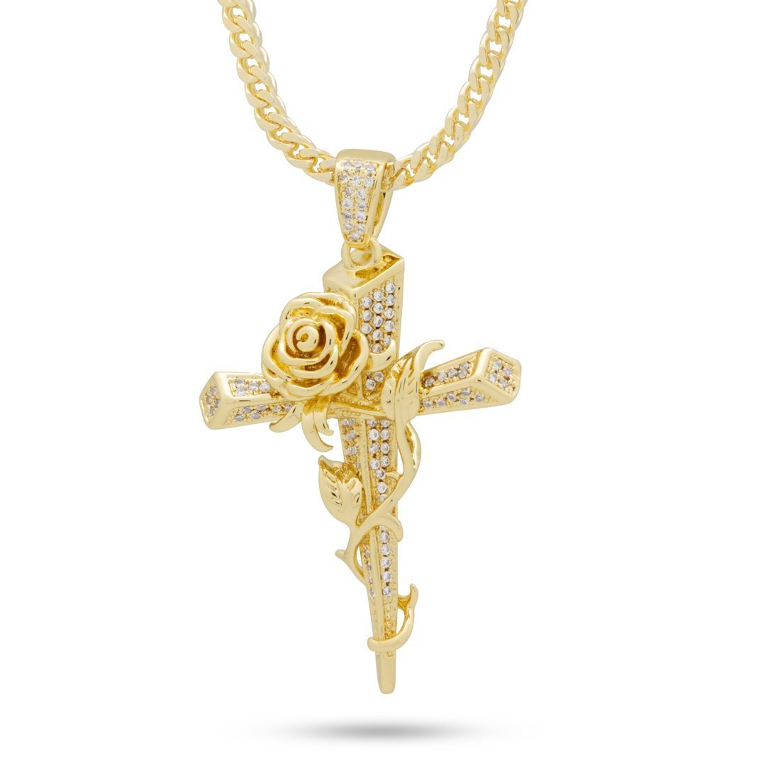 Drakesboutique - King Ice 14k Gold Plated Thorned Cross Necklace 