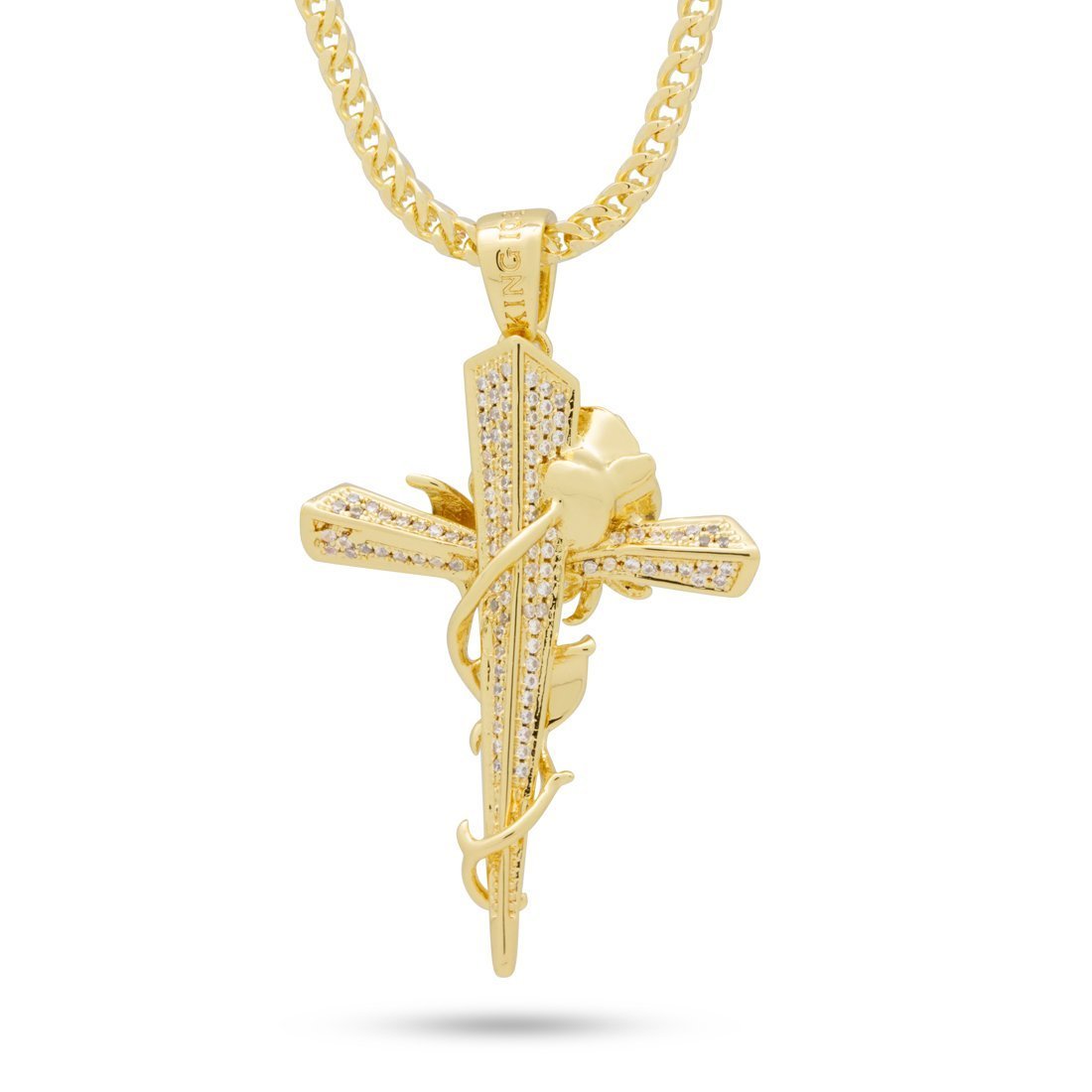 King Ice 14k Gold Plated Thorned Cross Necklace NKX14070