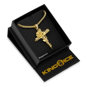 King Ice 14k Gold Plated Thorned Cross Necklace NKX14070