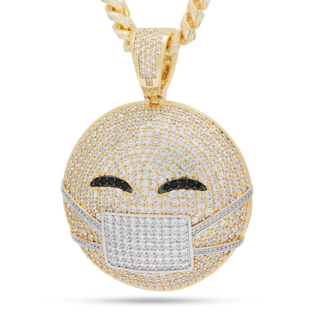 Drakesboutique - KING ICE 14k Gold Plated Masked Emoji Necklace 