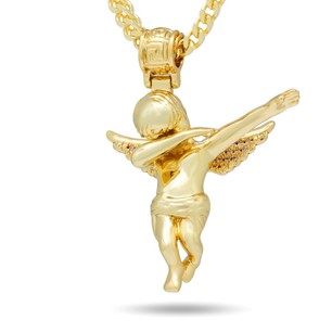 King Ice 14k Gold Plated Dabbing Angel Necklace NKX14074