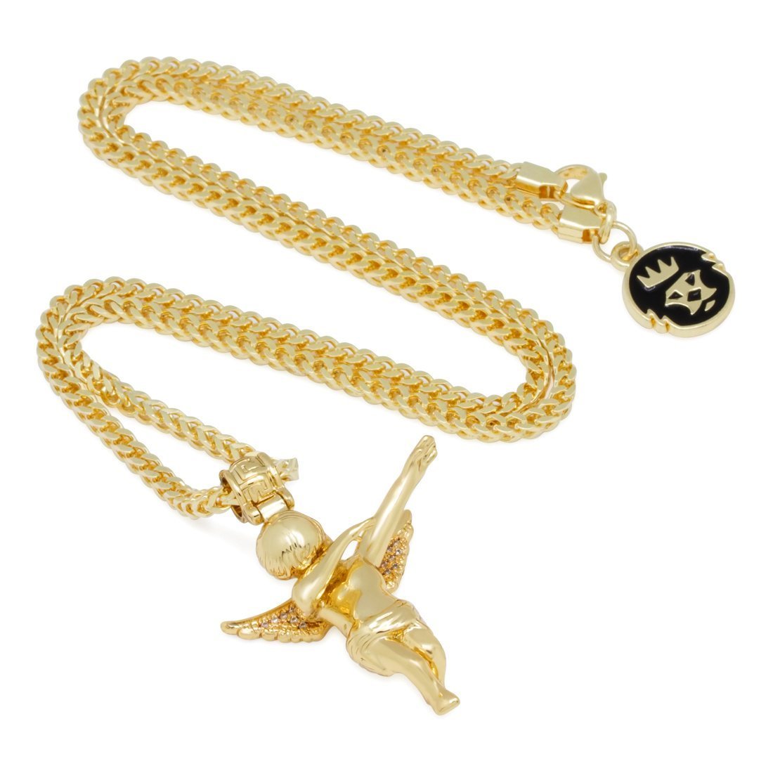 King Ice 14k Gold Plated Dabbing Angel Necklace NKX14074