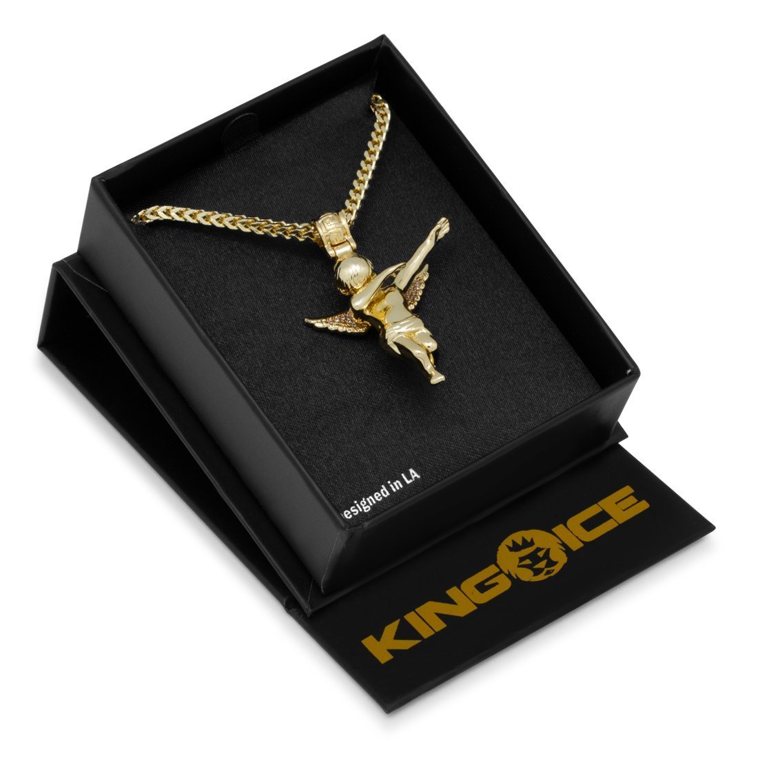 Drakesboutique - King Ice 14k Gold Plated Dabbing Angel Necklace 
