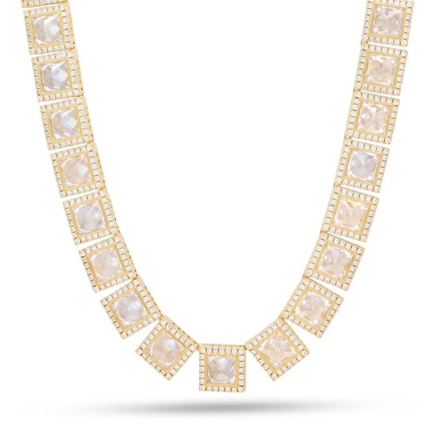 King Ice 14k Gold Plated 24" Pyramid Princess Cut Necklace CHX14046