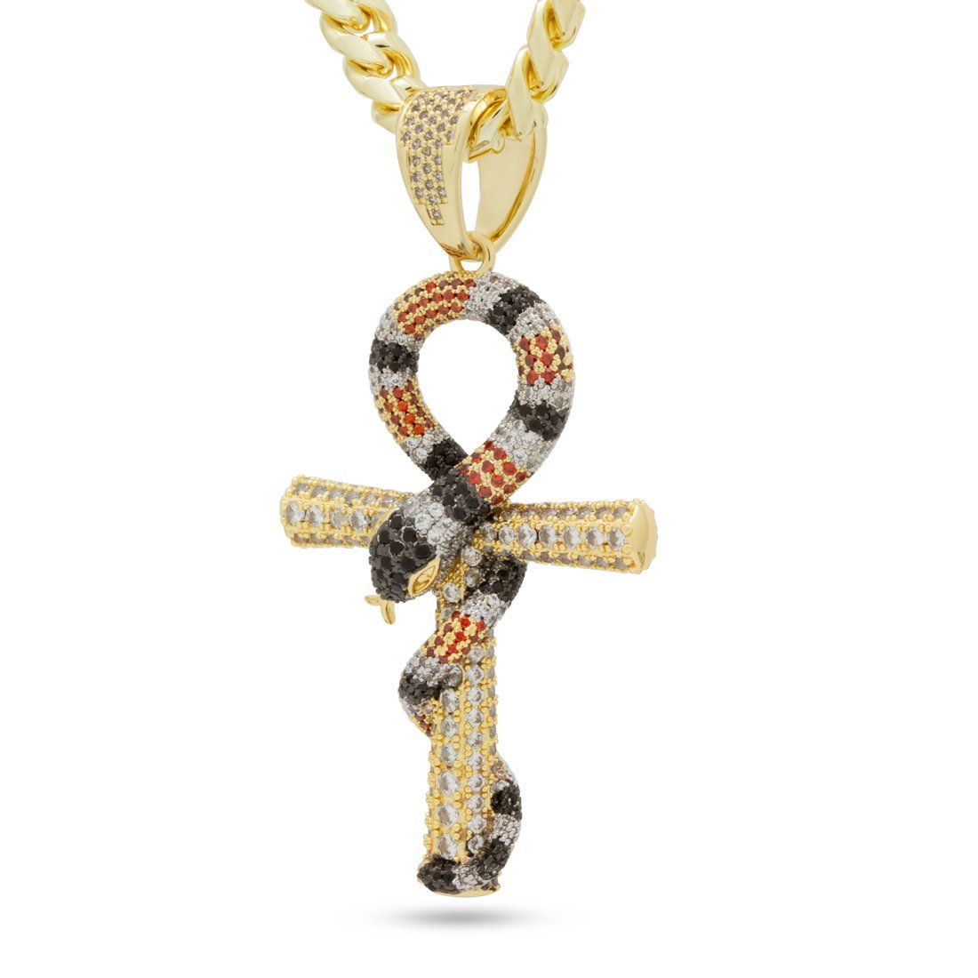 King Ice 14k Gold Plated Snake Ankh Necklace NKX14270