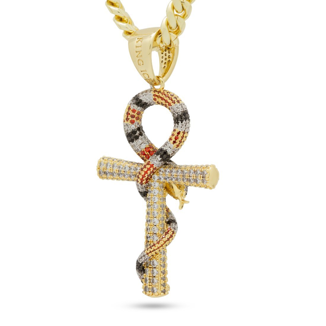King Ice 14k Gold Plated Snake Ankh Necklace NKX14270