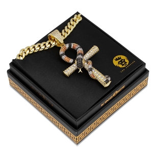 King Ice 14k Gold Plated Snake Ankh Necklace NKX14270