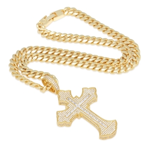 King Ice 14k Gold Plated 2Pac Fleur de Lis Cross Necklace  Large NKX14293LG