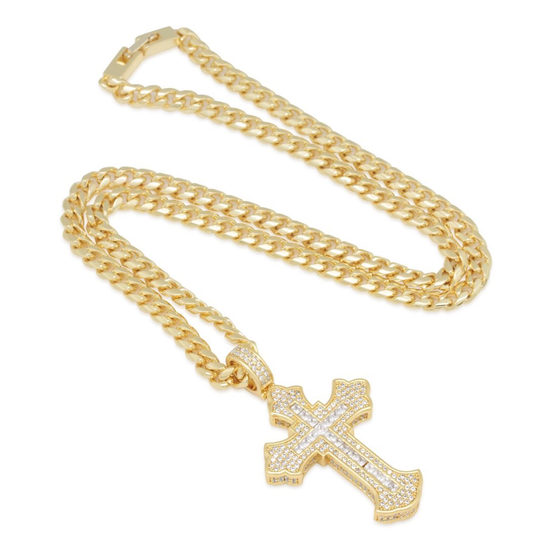 Drakesboutique - King Ice 14k Gold Plated 2Pac Fleur de Lis Cross 