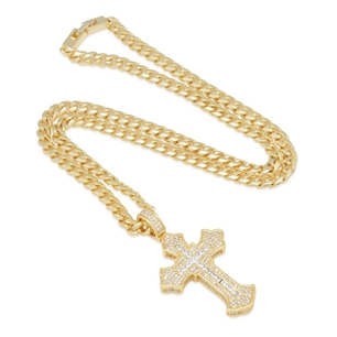 King Ice 14k Gold Plated 2Pac Fleur de Lis Cross Necklace  Medium NKX14293SM